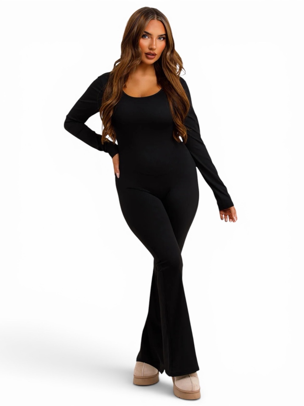Black Scrunch Bum Long Sleeved Jumpsuit Size XL